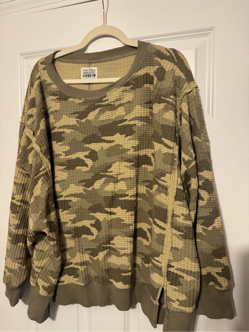 Camouflage Waffle-Knit Crewneck Sweater